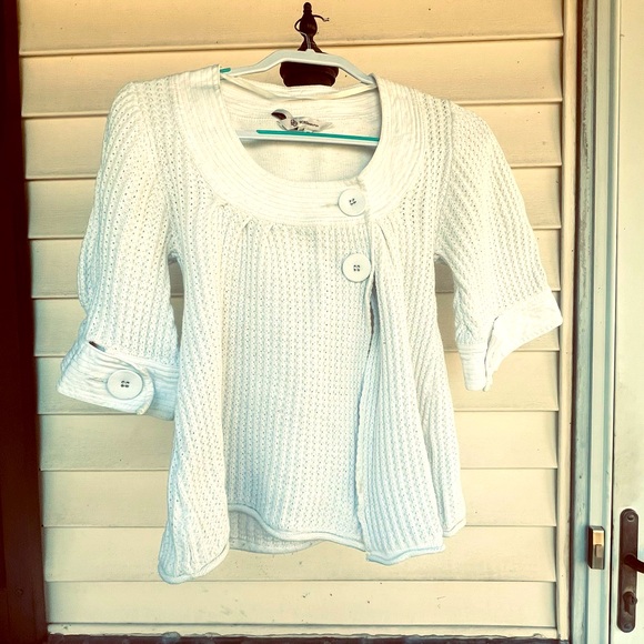 BCGGeneration Cream colored short sleeve cardigan sweater (med) - Picture 1 of 5